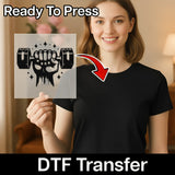 A woman holding a transparent sign with a graphic of a hand holding a dumbbell, with a red arrow pointing to her chest.