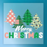 InkMerge’s Merry Christmas Plaid Leopard Trees features four stylized trees, including a plaid leopard print, above playful “Merry Christmas” text on blue—ideal for a unique, festive heat press transfer.