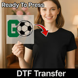 A woman is holding up a sign with a soccer ball graphic, and there is a red arrow pointing to the sign.
