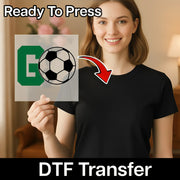 A woman is holding up a sign with a soccer ball graphic, and there is a red arrow pointing to the sign.