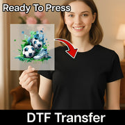 A woman holding a piece of paper with a graphic of soccer balls and sneakers, with a red arrow pointing to the paper.