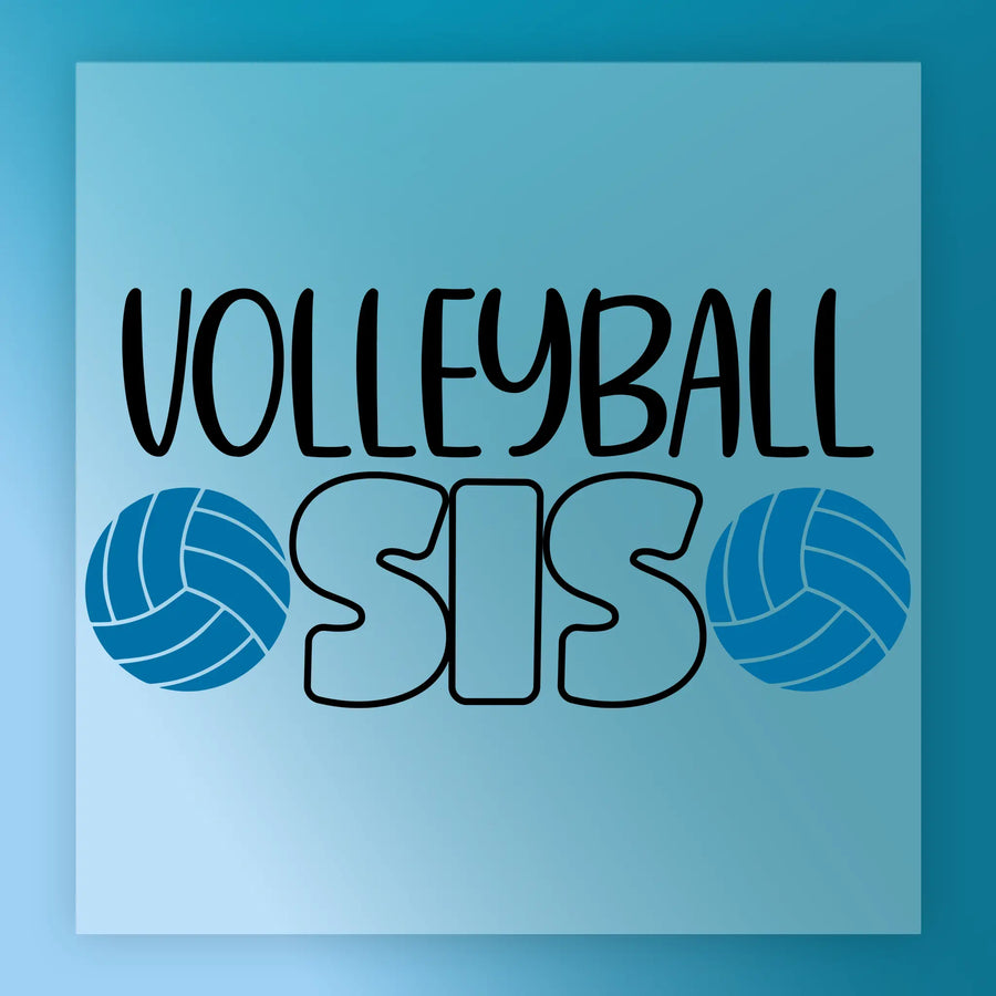 a volleyball-themed graphic with the text "VOLLEYBALL SIS" and two blue volleyball images.
