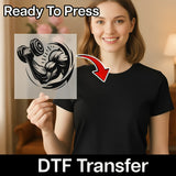 A woman holding a piece of paper with a graphic design on it, and there is a red arrow pointing to the graphic design.