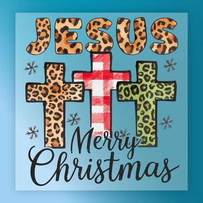 Jesus Merry Christmas Leopard Plaid Cross - Ready to Press - InkMerge DTF Transfer