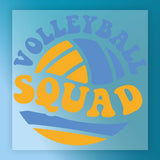a vibrant logo for a volleyball squad, with the words "Volleyball Squad" prominently displayed in a circular arrangement.