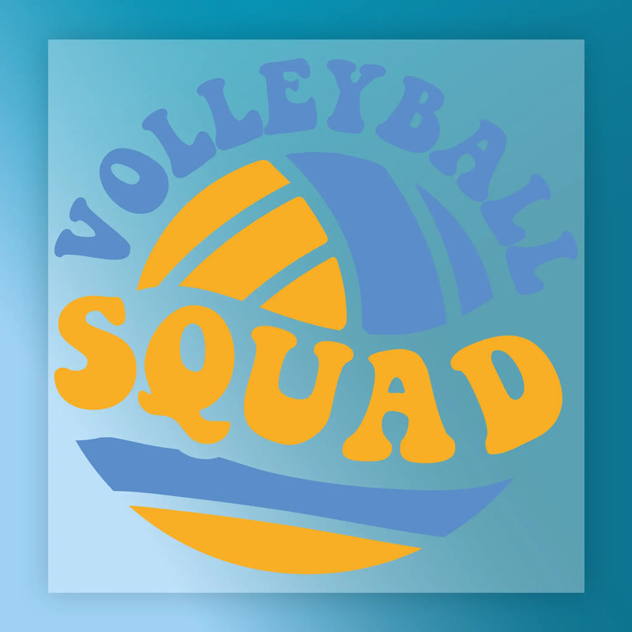a vibrant logo for a volleyball squad, with the words "Volleyball Squad" prominently displayed in a circular arrangement.