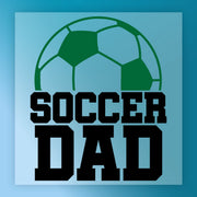 a soccer ball and the text "SOCCER DAD" in bold, capital letters.
