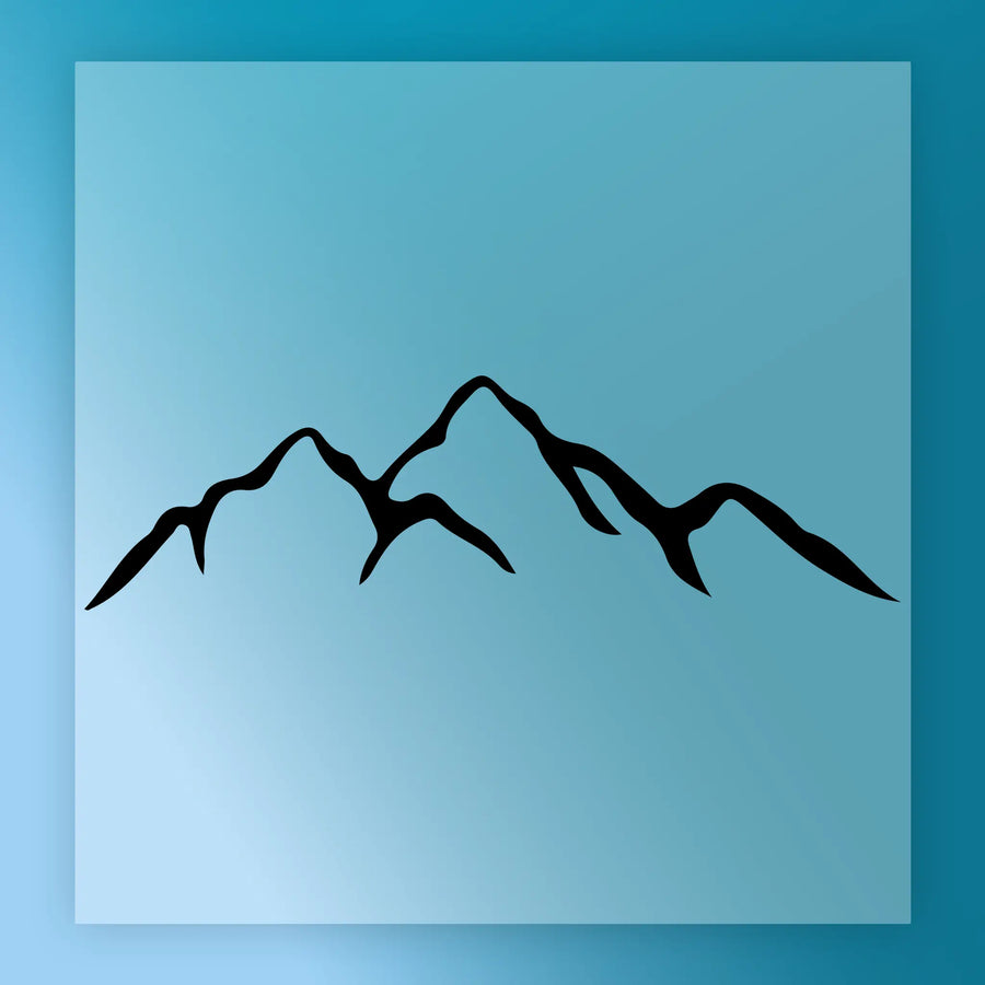 A simple black silhouette of mountains against a blue background.