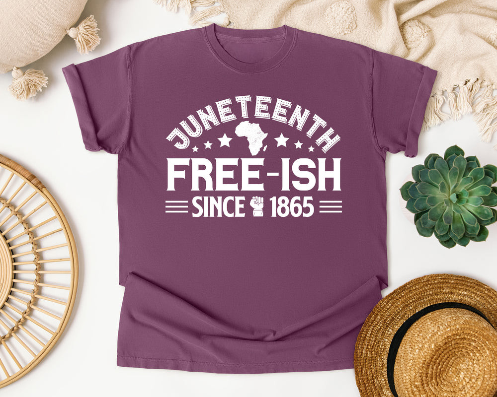 Juneteenth Africa Free-ish 1865 graphic tee in Berry Comfort Colors 1717