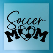 a graphic design with the text "Soccer Mom" and a soccer ball graphic.