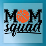 a basketball graphic with the text "MOM squad" written below it.