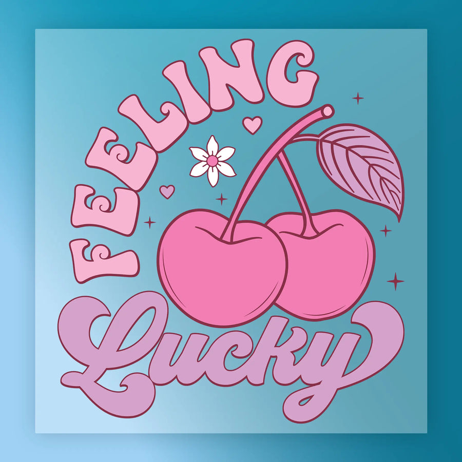 Feeling Lucky Retro Cherry Design DTF Transfer - InkMerge Heat Press Design