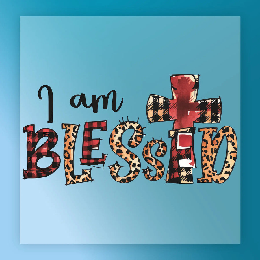 I Am Blessed Plaid Leopard Cross DTF Transfer - InkMerge Heat Press Design