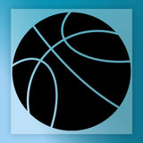 a black basketball with a blue background.