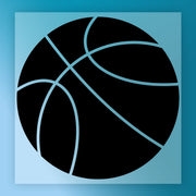 a black basketball with a blue background.