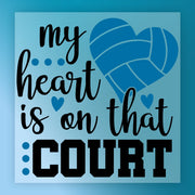 a text that reads "my heart is on that court" with a heart symbol and three dots surrounding it.