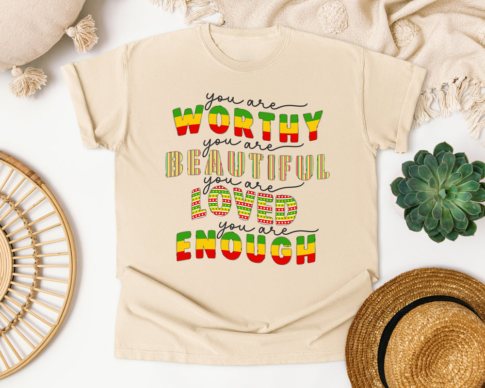 You Are Worthy Beautiful Loved graphic tee in Ivory Comfort Colors 1717
