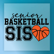 a basketball-themed graphic with the text "senior basketball SIS" and an orange basketball heart symbol.