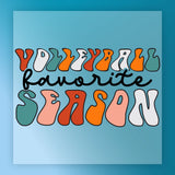 the text "Volleyball favorite season" in a stylized font, with the word "Volleyball" in orange, "favorite" in pink, and "season" in white.