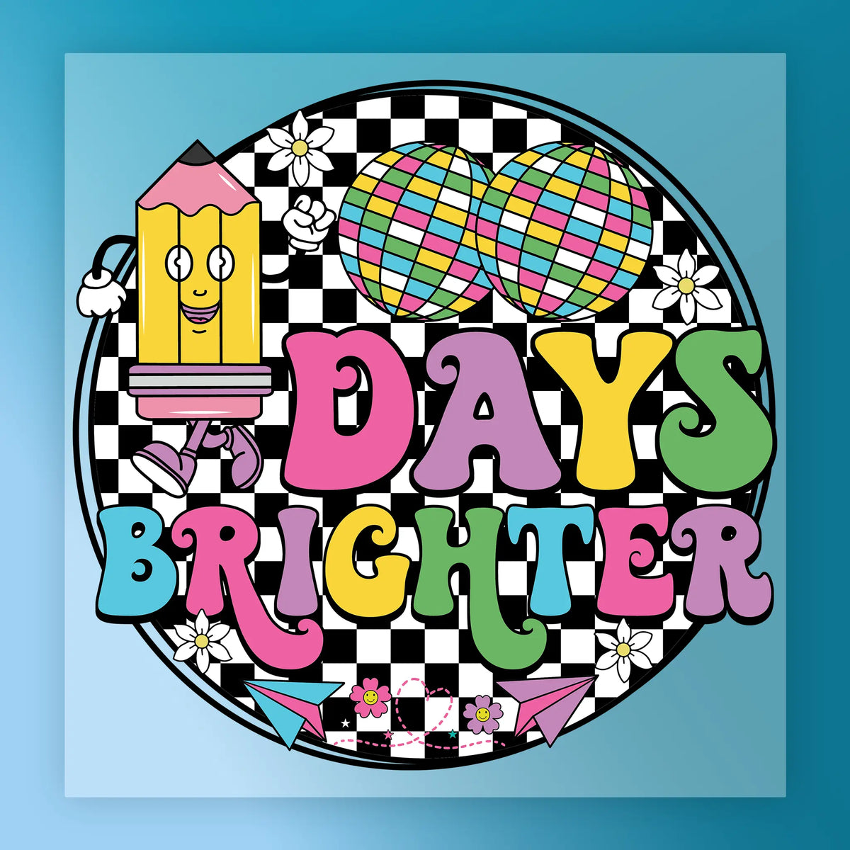 100 Days Brighter Cartoon Pencil Design