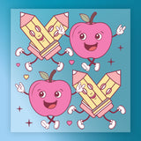 Cartoon Apple and Pencils Design DTF Transfer - InkMerge Heat Press Design