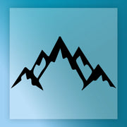 A simple black silhouette of two mountain peaks against a blue background.