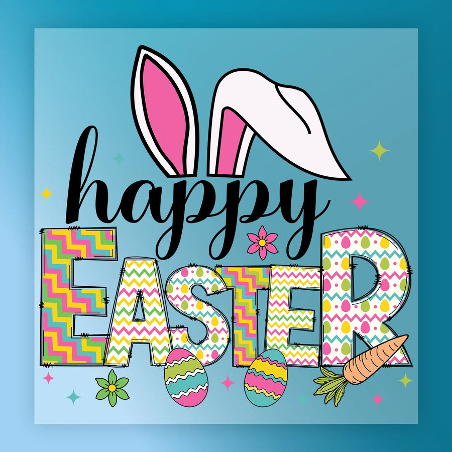 Happy Easter Bunny Ears & Eggs Design DTF Transfer - InkMerge Heat Press Design