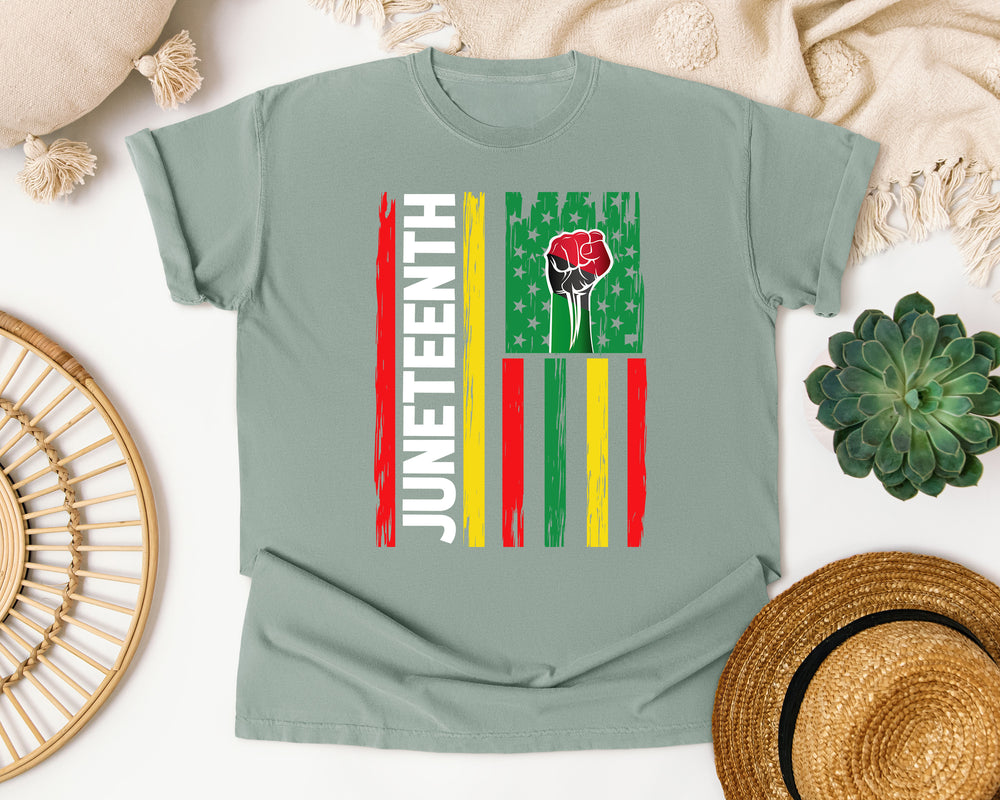 Juneteenth Flag Fist graphic tee in Bay Comfort Colors 1717
