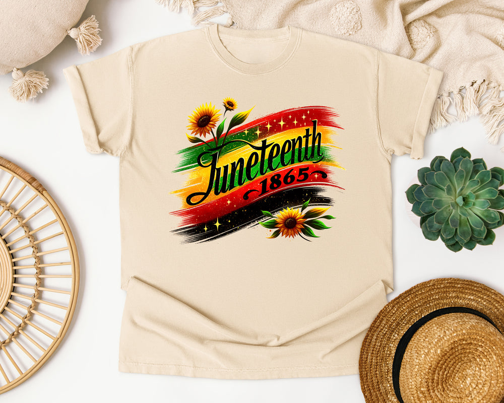 Juneteenth 1865 Sunflower Script graphic tee in Ivory Comfort Colors 1717