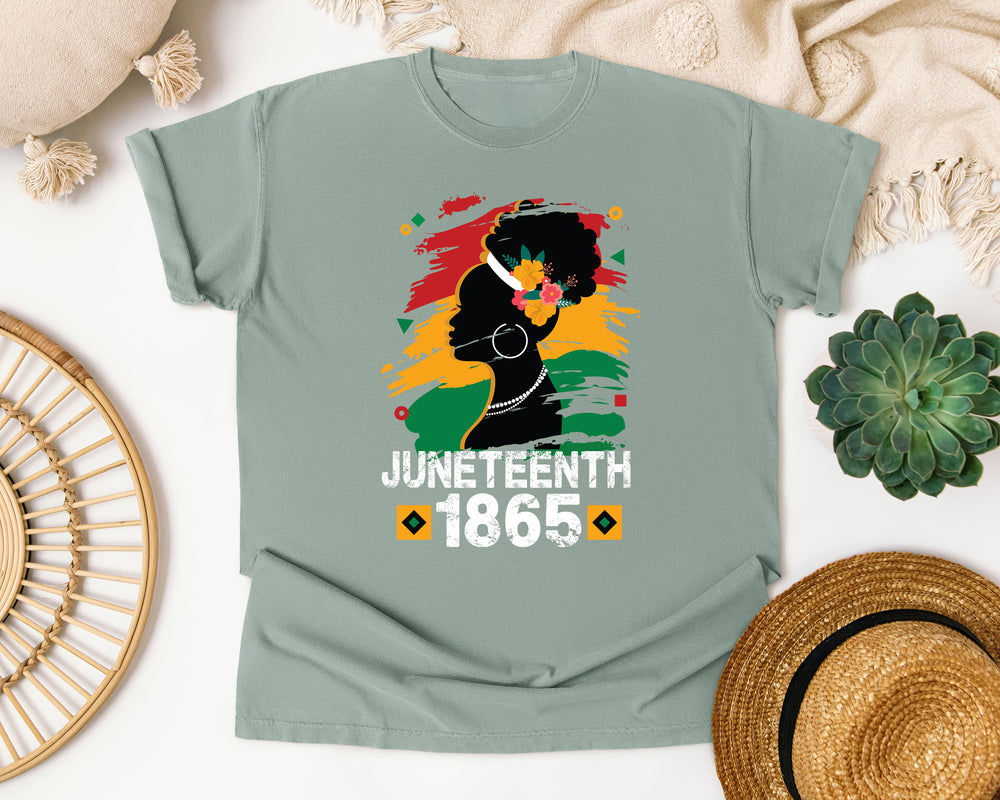 Juneteenth 1865 Floral Silhouette graphic tee in Bay Comfort Colors 1717
