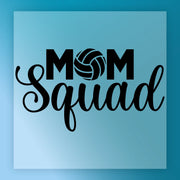 the text "MOM Squad" in a stylized font, with a volleyball graphic incorporated into the design.