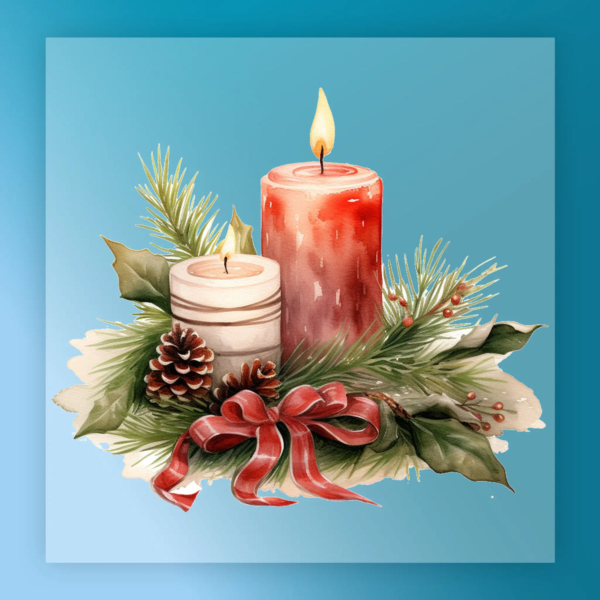Christmas Candle Watercolor Design - Heat Press Ready