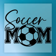 a soccer ball with the text "Soccer Mom" written above it.
