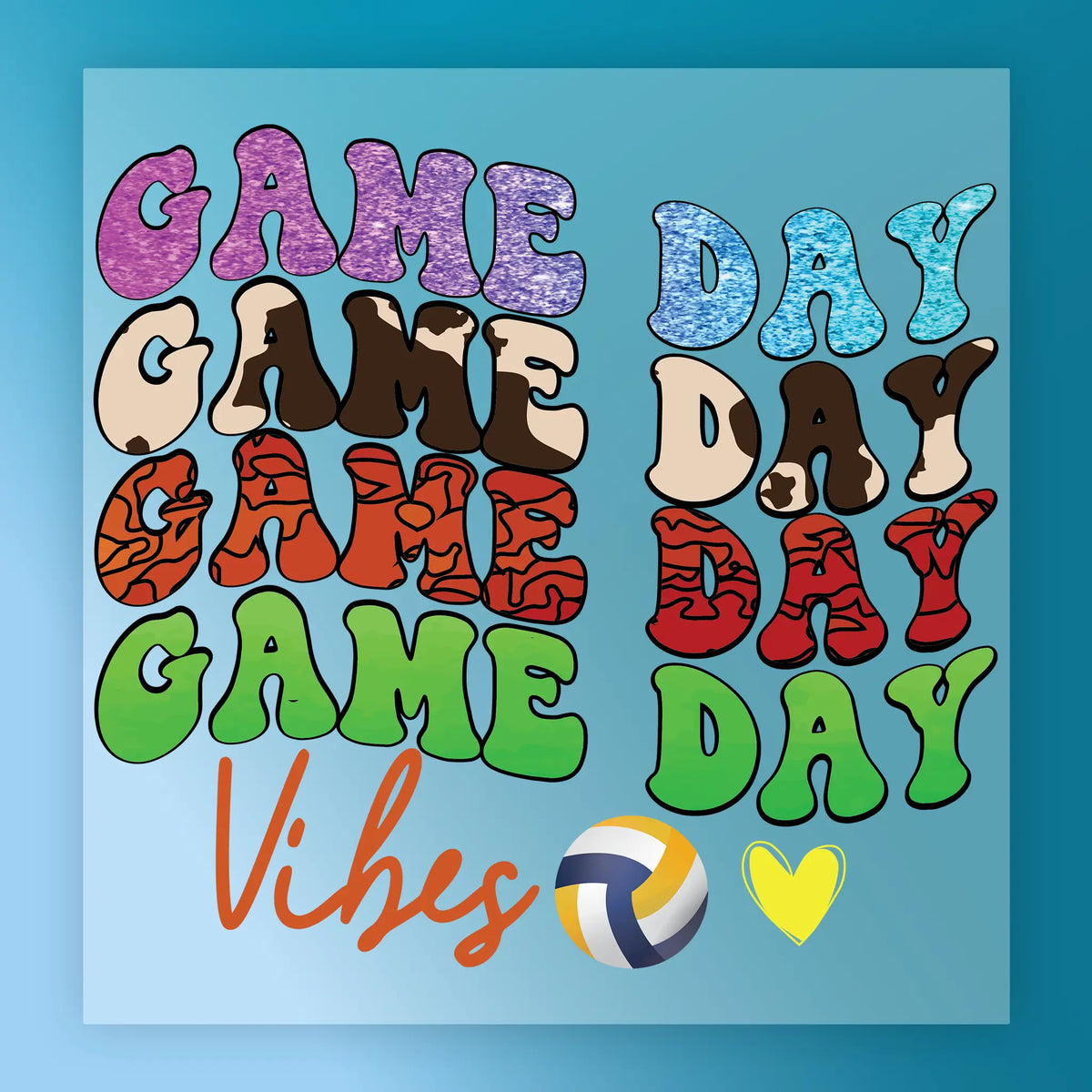 GAME DAY Vibes Volleyball Heart Design - Heat Press Ready