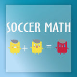 three cartoon characters with different colored hair and facial expressions, arranged in a row and accompanied by the text "SOCCER MATH" above them.