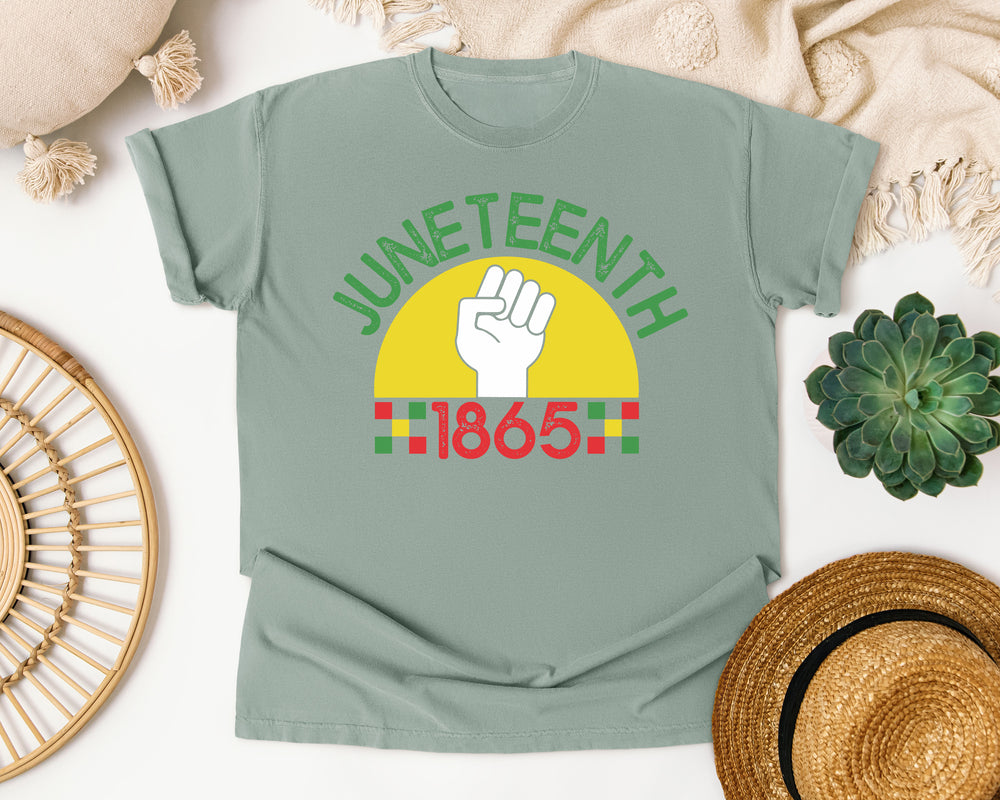 Juneteenth Raised Fist 1865 graphic tee in Bay Comfort Colors 1717