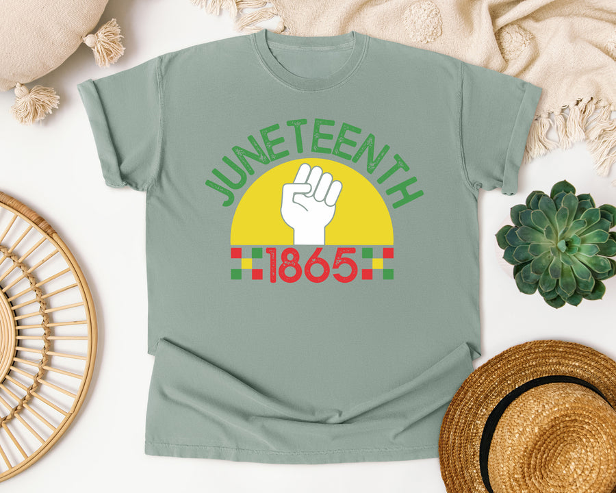 Juneteenth Raised Fist 1865 graphic tee in Bay Comfort Colors 1717