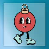 The Cartoon Christmas Ornament Character by InkMerge features cartoon eyes, a smiling mouth, and blue boots, walking on a blue gradient—ideal for custom apparel or DTF transfer designs.