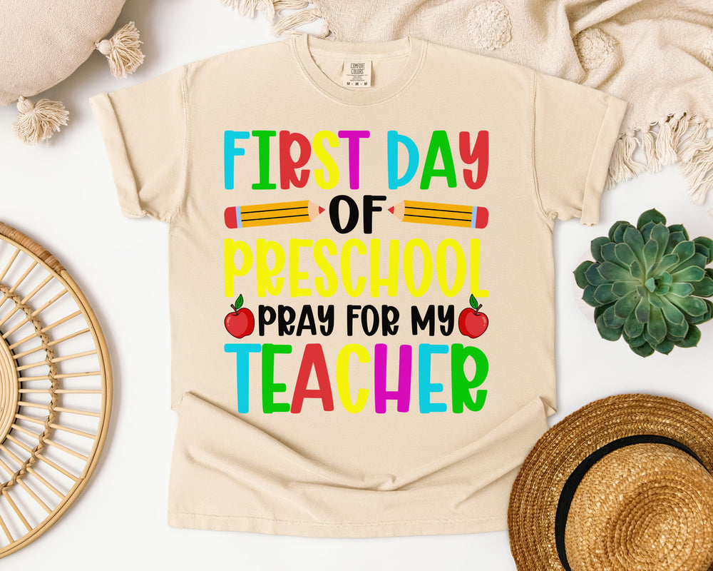 First Day of Preschool Graphic Tee on Comfort Colors 1717 Ivory garment-dyed t-shirt