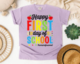 First Day of School Graphic Tee on Comfort Colors 1717 Orchid garment-dyed t-shirt