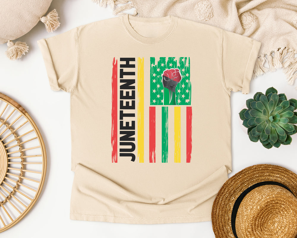 Juneteenth Vertical Flag graphic tee in Ivory Comfort Colors 1717