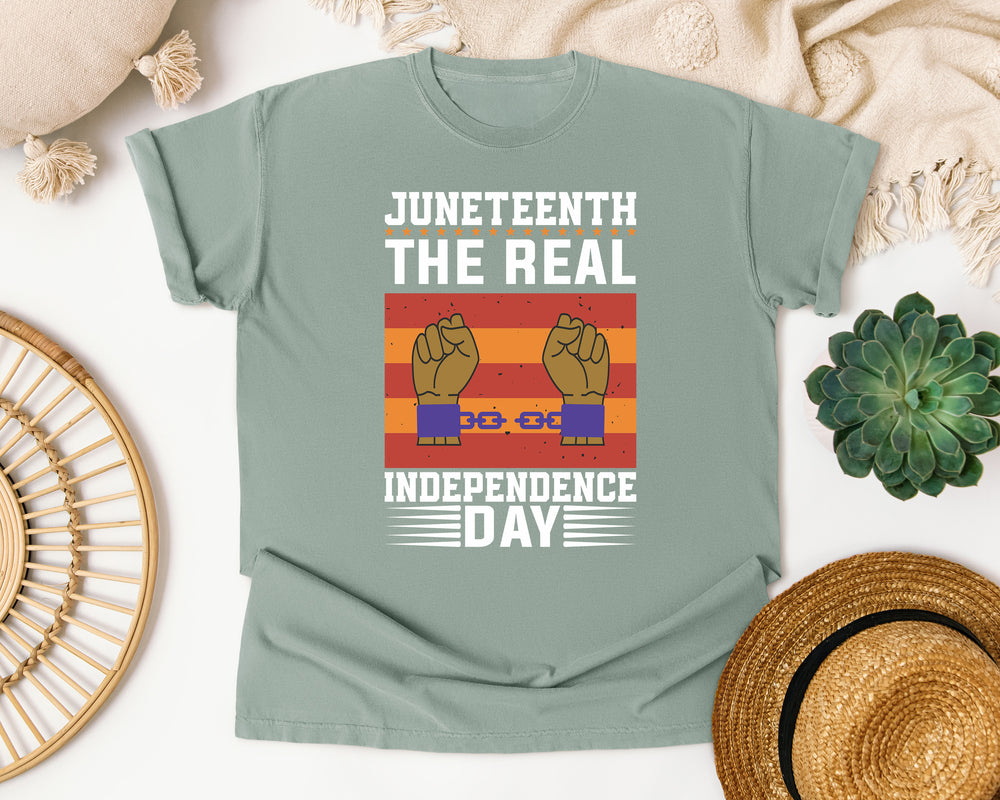 Juneteenth The Real Independence Day Fists graphic tee in Bay Comfort Colors 1717