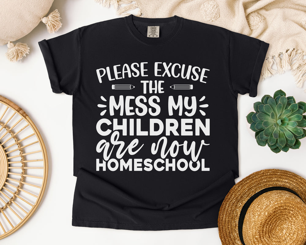 Homeschool Mess Graphic Tee on Comfort Colors 1717 Black garment-dyed t-shirt