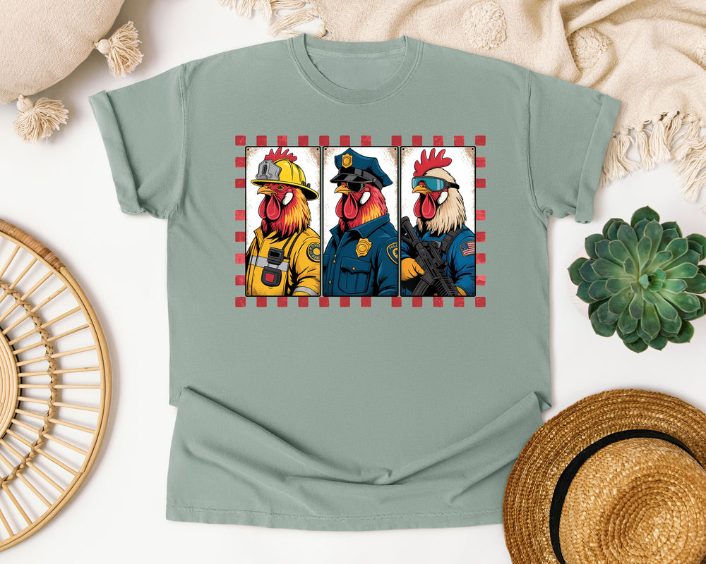 Rooster First Responders Trio graphic tee in Bay Comfort Colors 1717