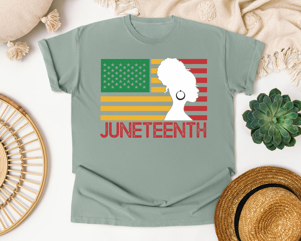 Juneteenth American Flag Silhouette graphic tee in Bay Comfort Colors 1717