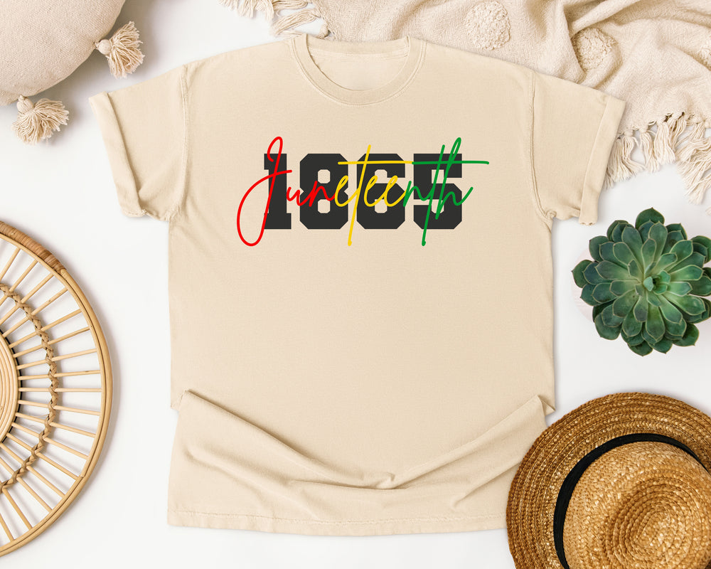 Juneteenth 1865 Script Overlay graphic tee in Ivory Comfort Colors 1717