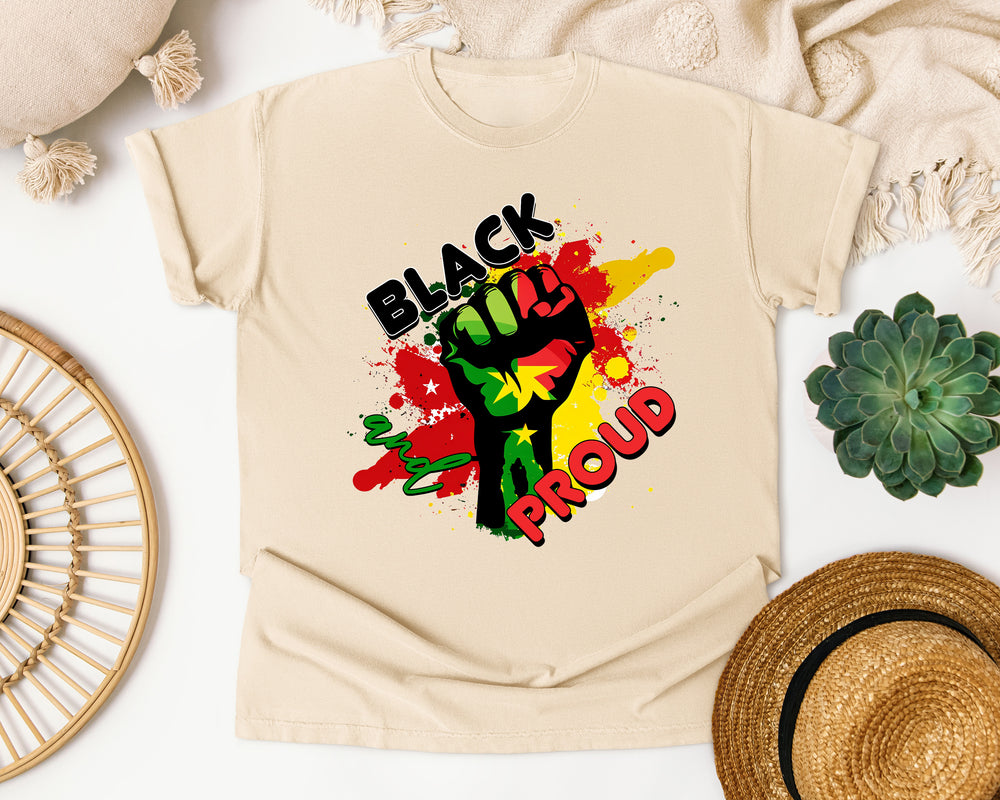 Black Proud Fist graphic tee in Ivory Comfort Colors 1717