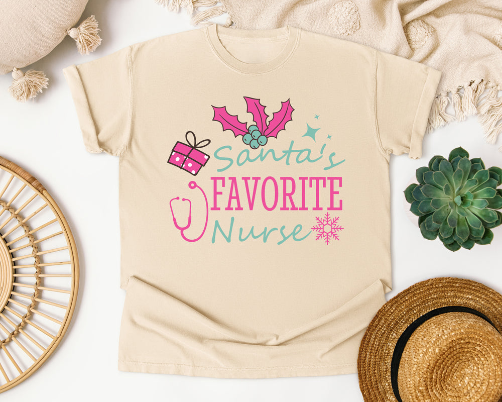 Santa's Favorite Nurse graphic tee in Ivory Comfort Colors 1717