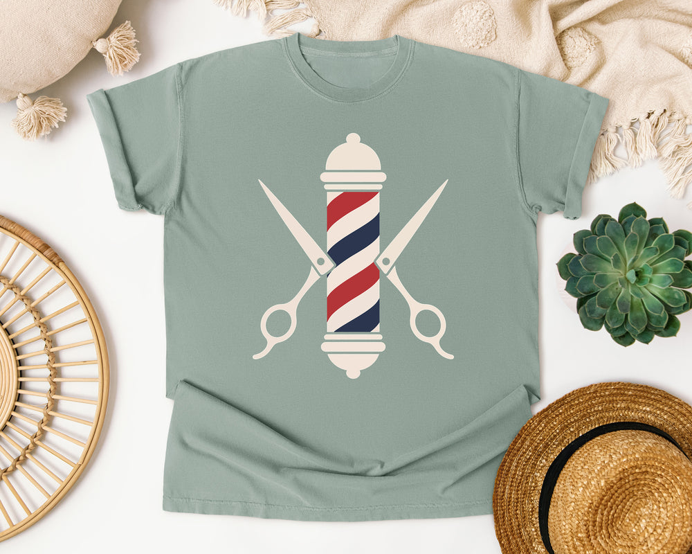 Barber Pole Scissors graphic tee in Bay Comfort Colors 1717