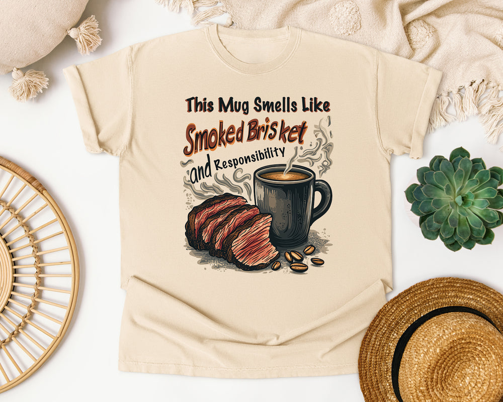 Mug Smells Like Smoked Brisket graphic tee in Ivory Comfort Colors 1717